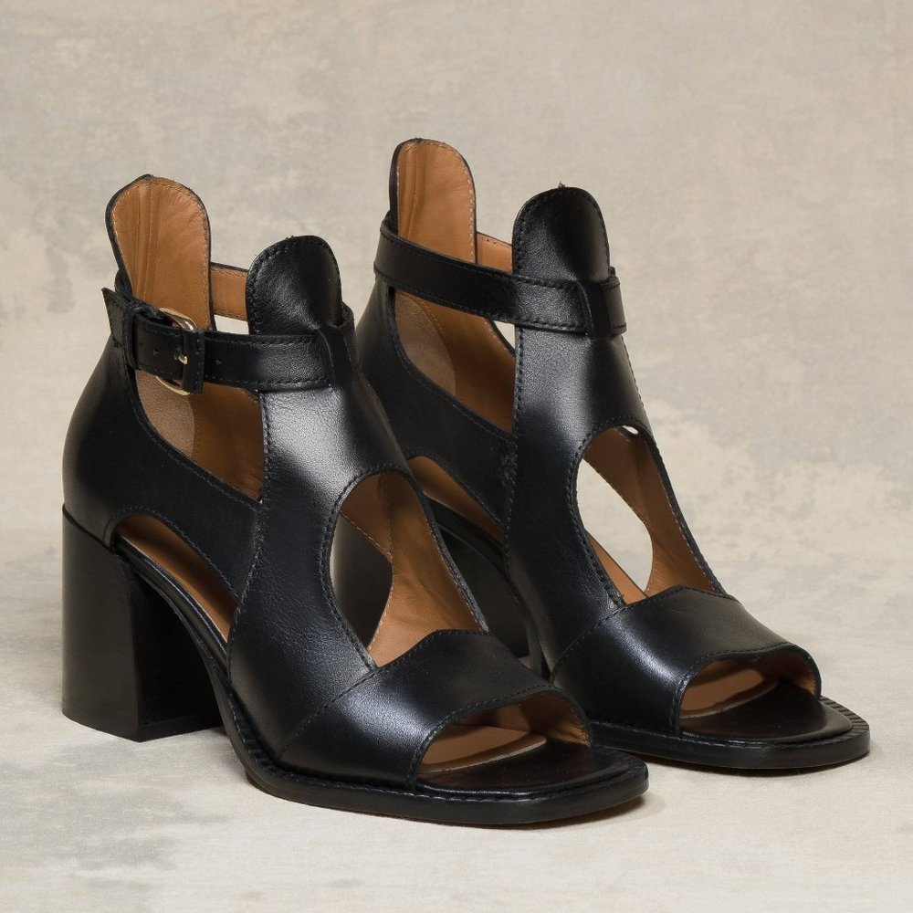 The Arianna, black leather sandal heels by M. Gemi